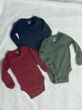 Carter's Newborn Long-Sleeve Bodysuit Pack (Navy, Maroon, Green)